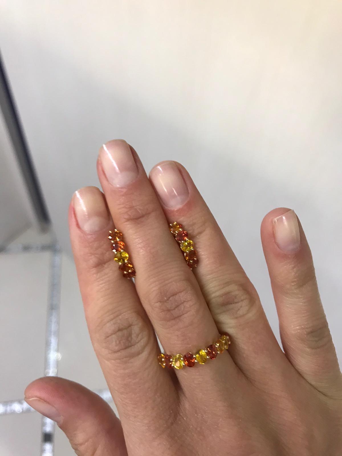 Modern Rare Red / Yellow / Orange Sapphire Pearl Diamond Yellow Gold Ring For Sale