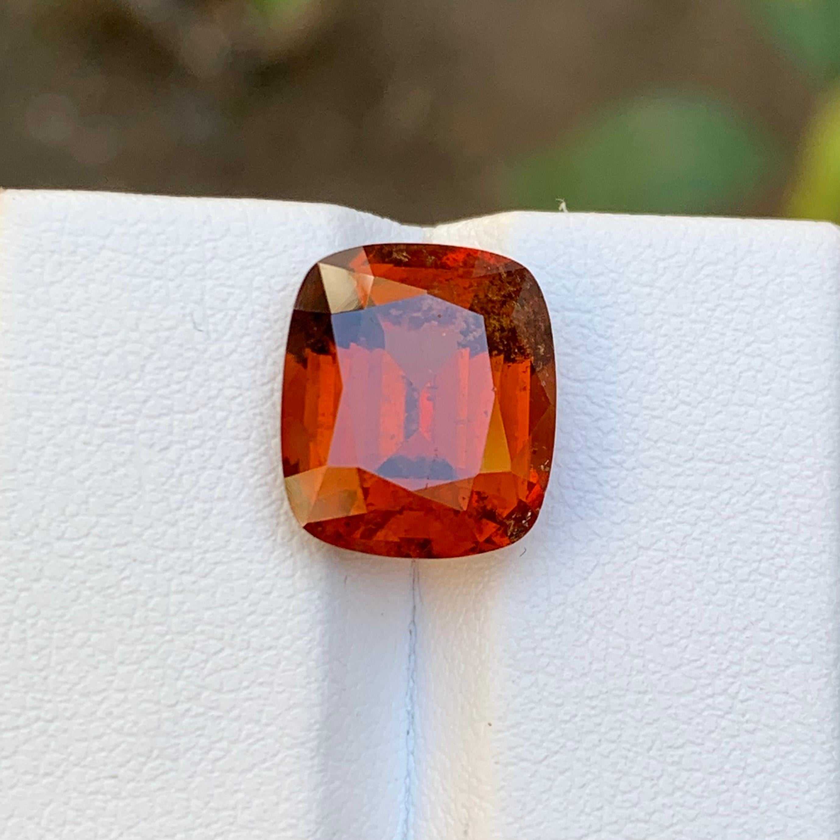 Rare Reddish Orange Natural Hessonite Garnet Gemstone, 8.55 Ct Cushion Cut-Ring For Sale 5
