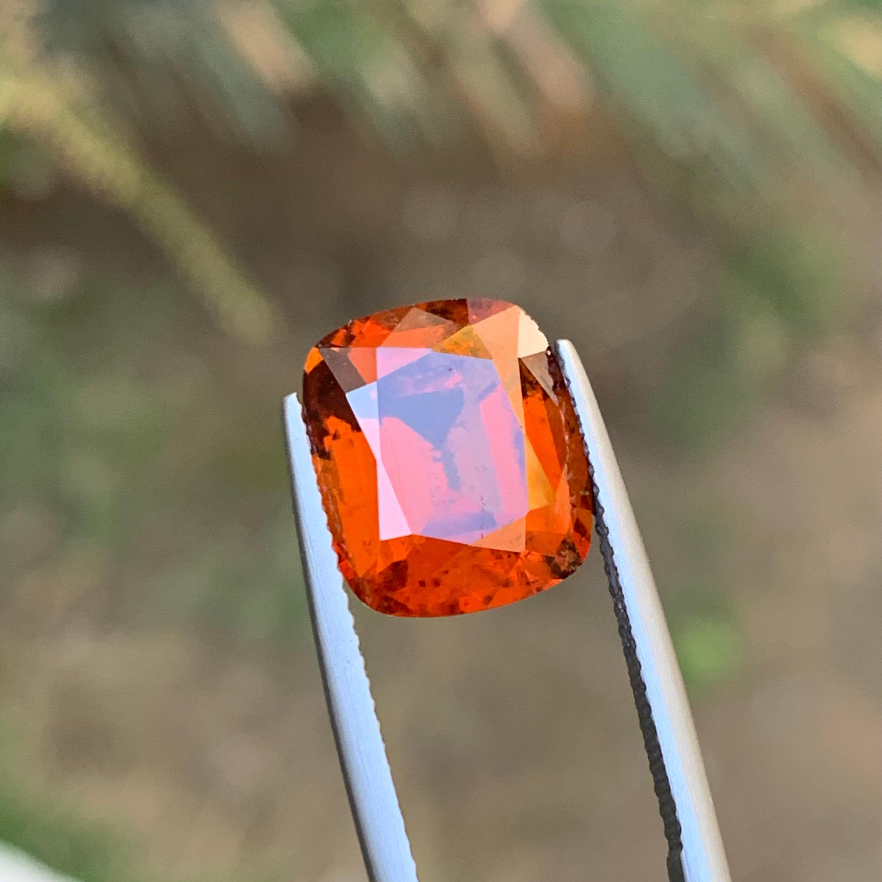Rare Reddish Orange Natural Hessonite Garnet Gemstone, 8.55 Ct Cushion Cut-Ring For Sale 6
