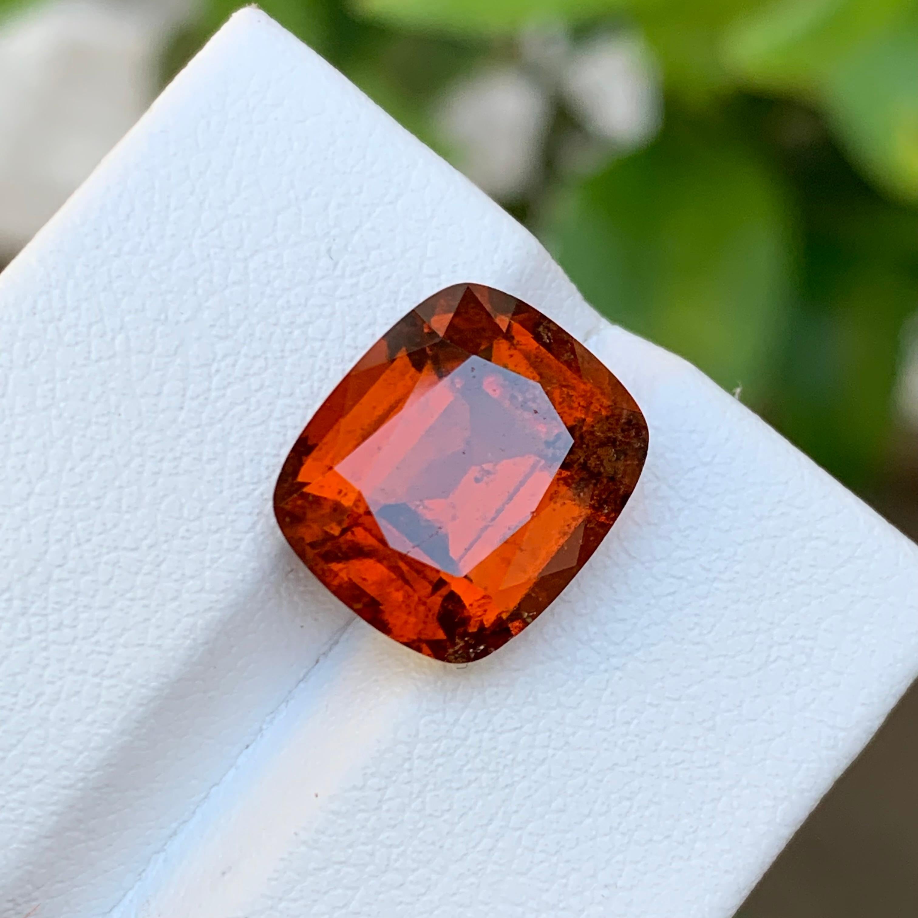 Rare Reddish Orange Natural Hessonite Garnet Gemstone, 8.55 Ct Cushion Cut-Ring For Sale 7