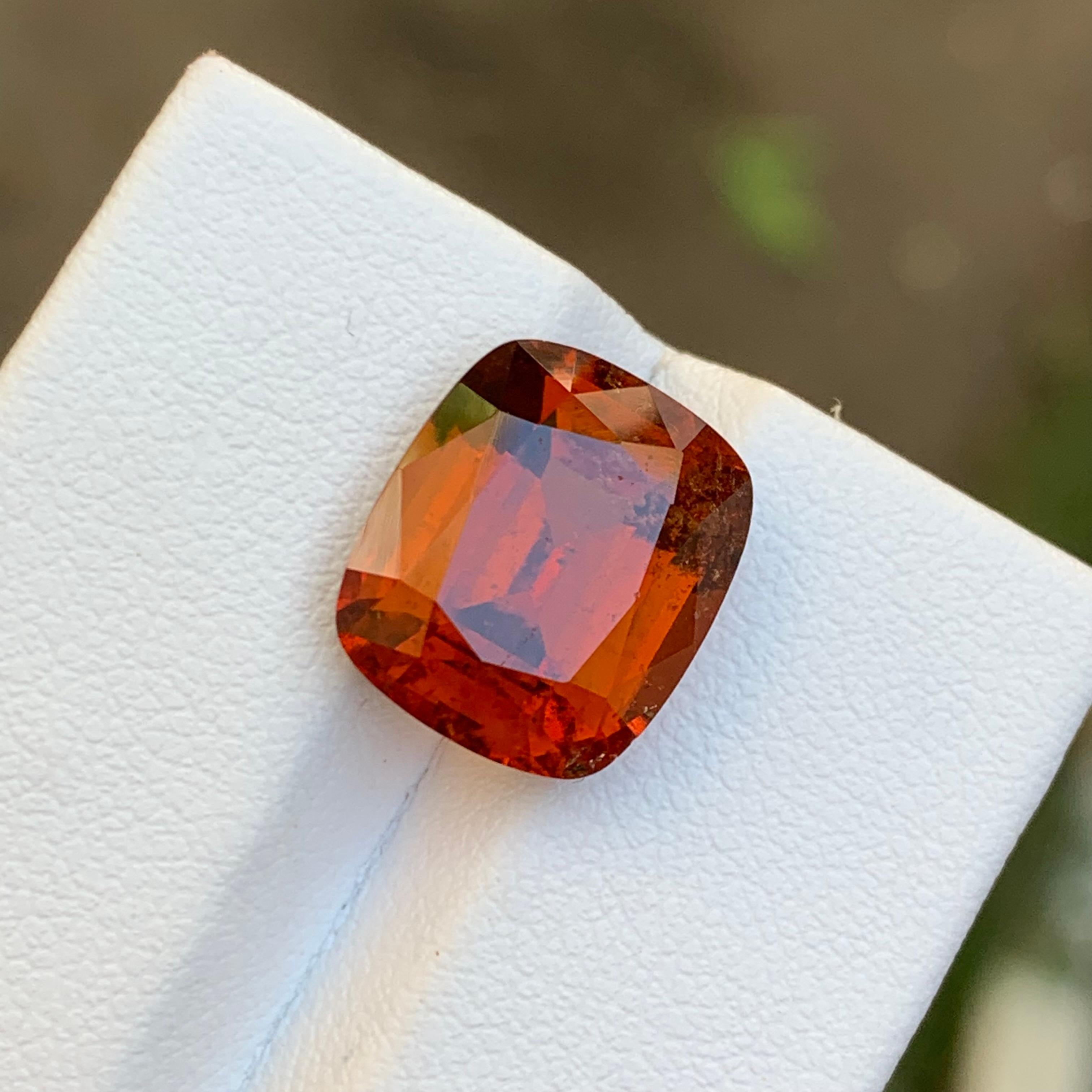 Rare Reddish Orange Natural Hessonite Garnet Gemstone, 8.55 Ct Cushion Cut-Ring For Sale 9