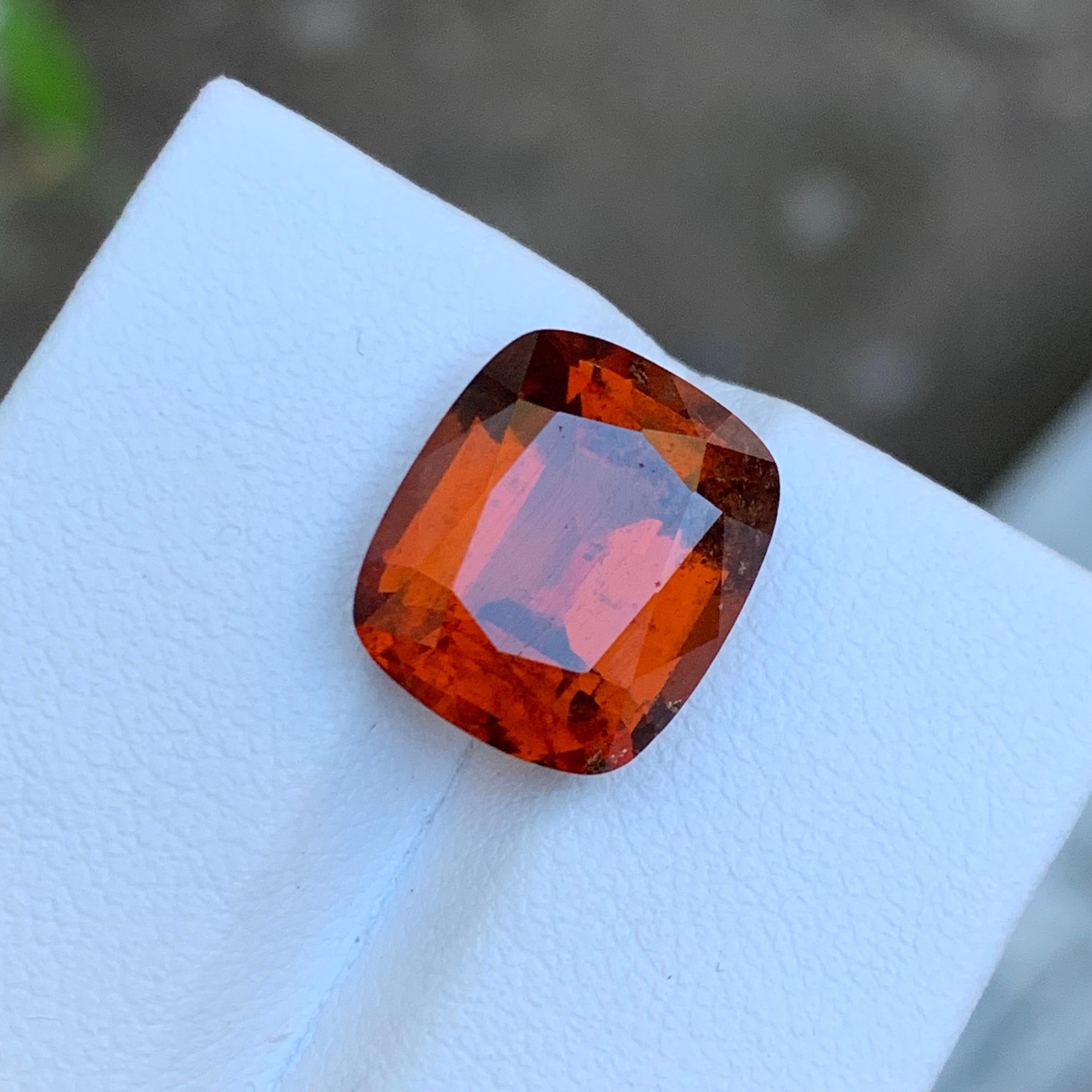 Rare Reddish Orange Natural Hessonite Garnet Gemstone, 8.55 Ct Cushion Cut-Ring For Sale 9