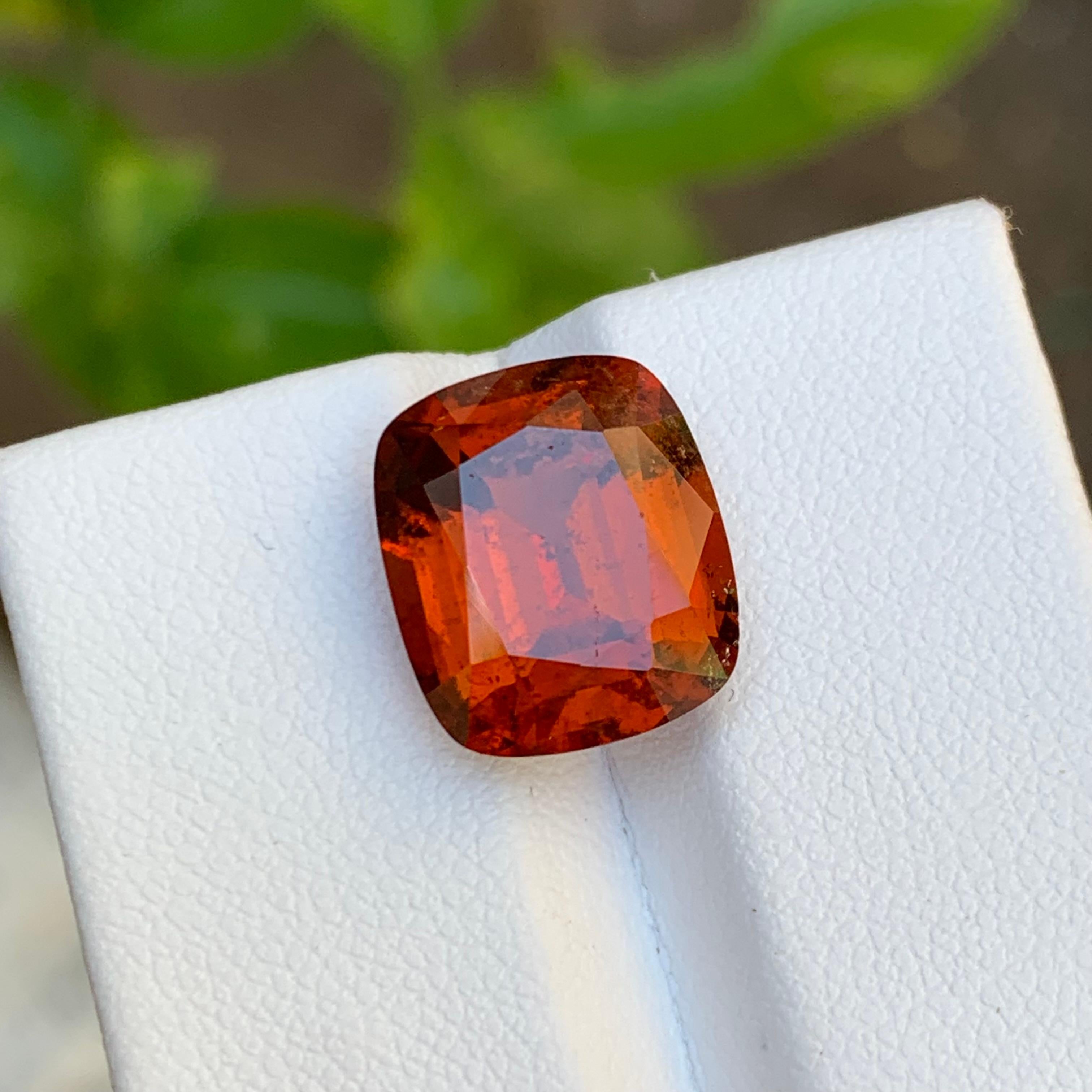 Contemporary Rare Reddish Orange Natural Hessonite Garnet Gemstone, 8.55 Ct Cushion Cut-Ring For Sale