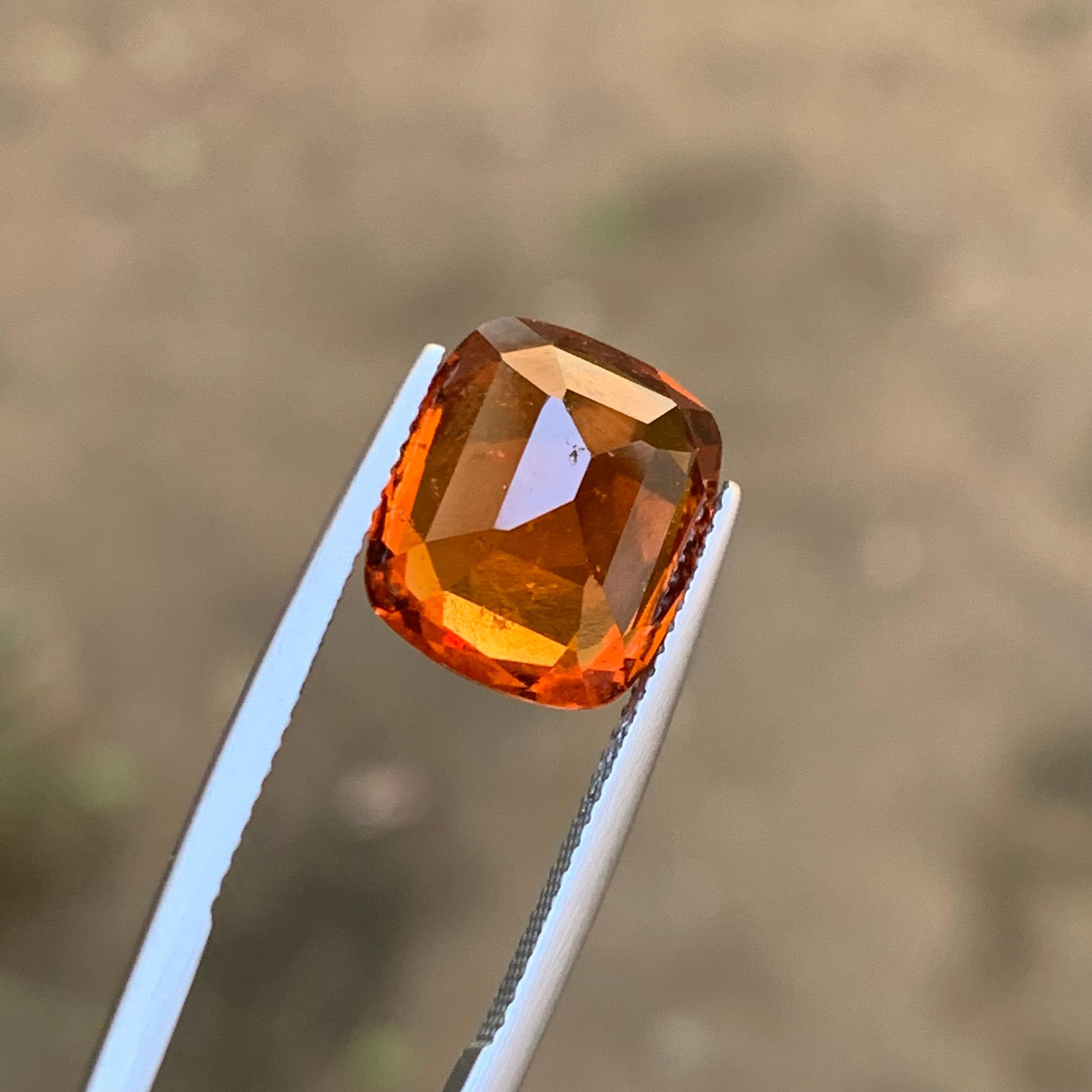 Rare Reddish Orange Natural Hessonite Garnet Gemstone, 8.55 Ct Cushion Cut-Ring For Sale 1