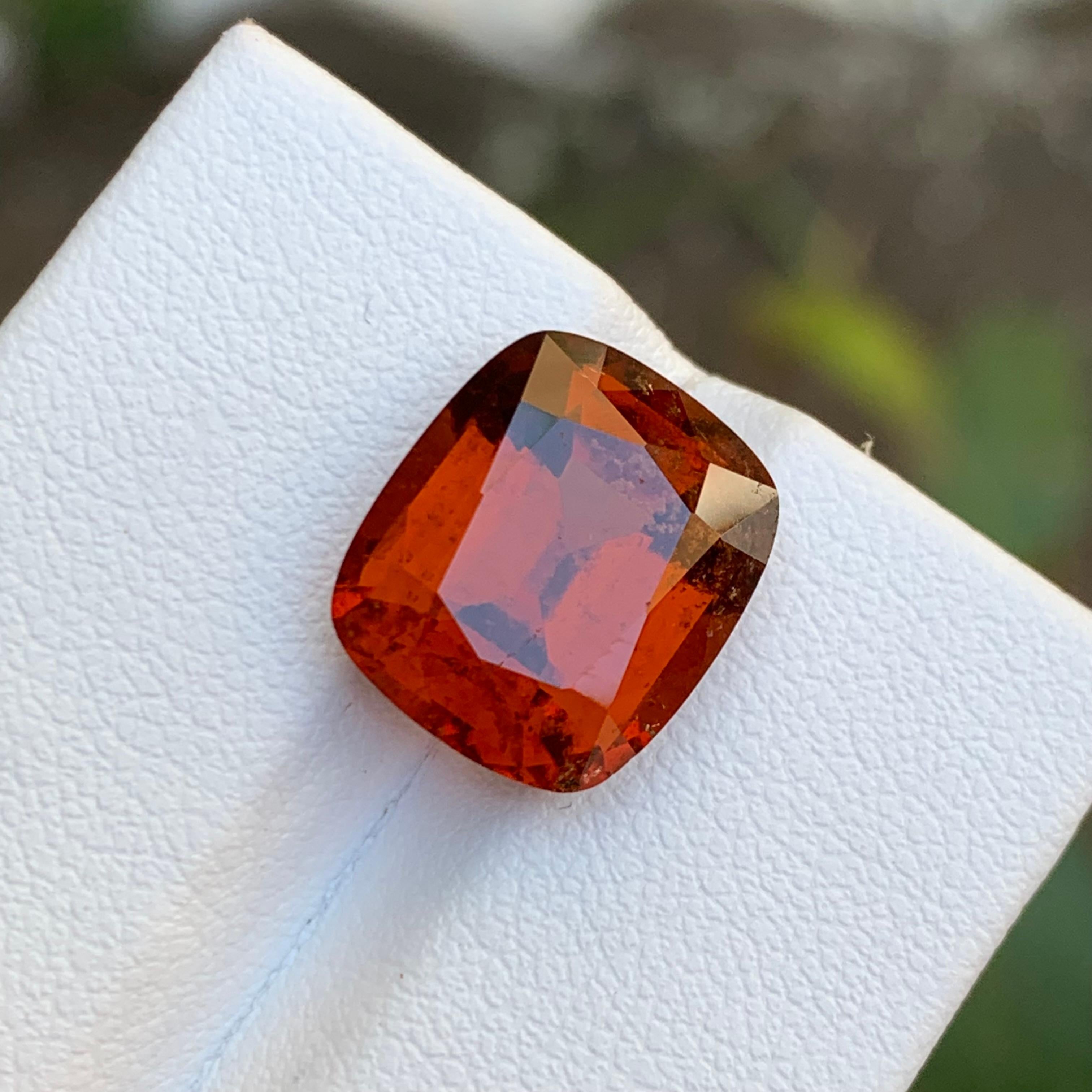 Rare Reddish Orange Natural Hessonite Garnet Gemstone, 8.55 Ct Cushion Cut-Ring For Sale 3