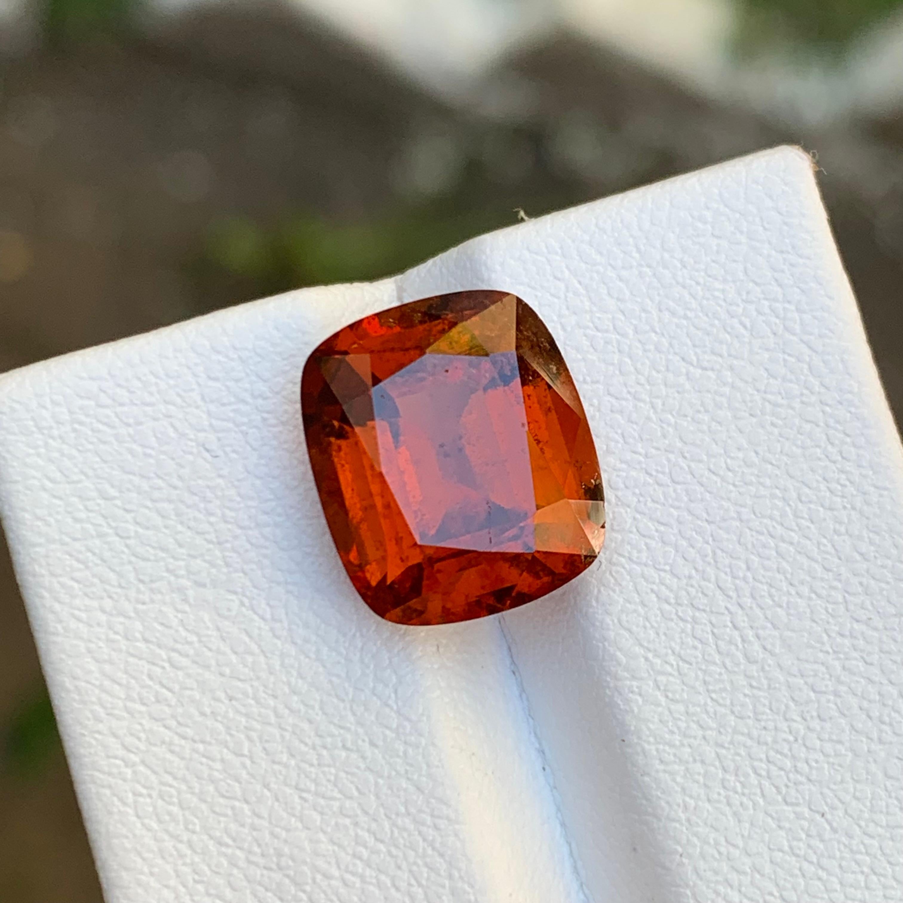 Rare Reddish Orange Natural Hessonite Garnet Gemstone, 8.55 Ct Cushion Cut-Ring For Sale 3