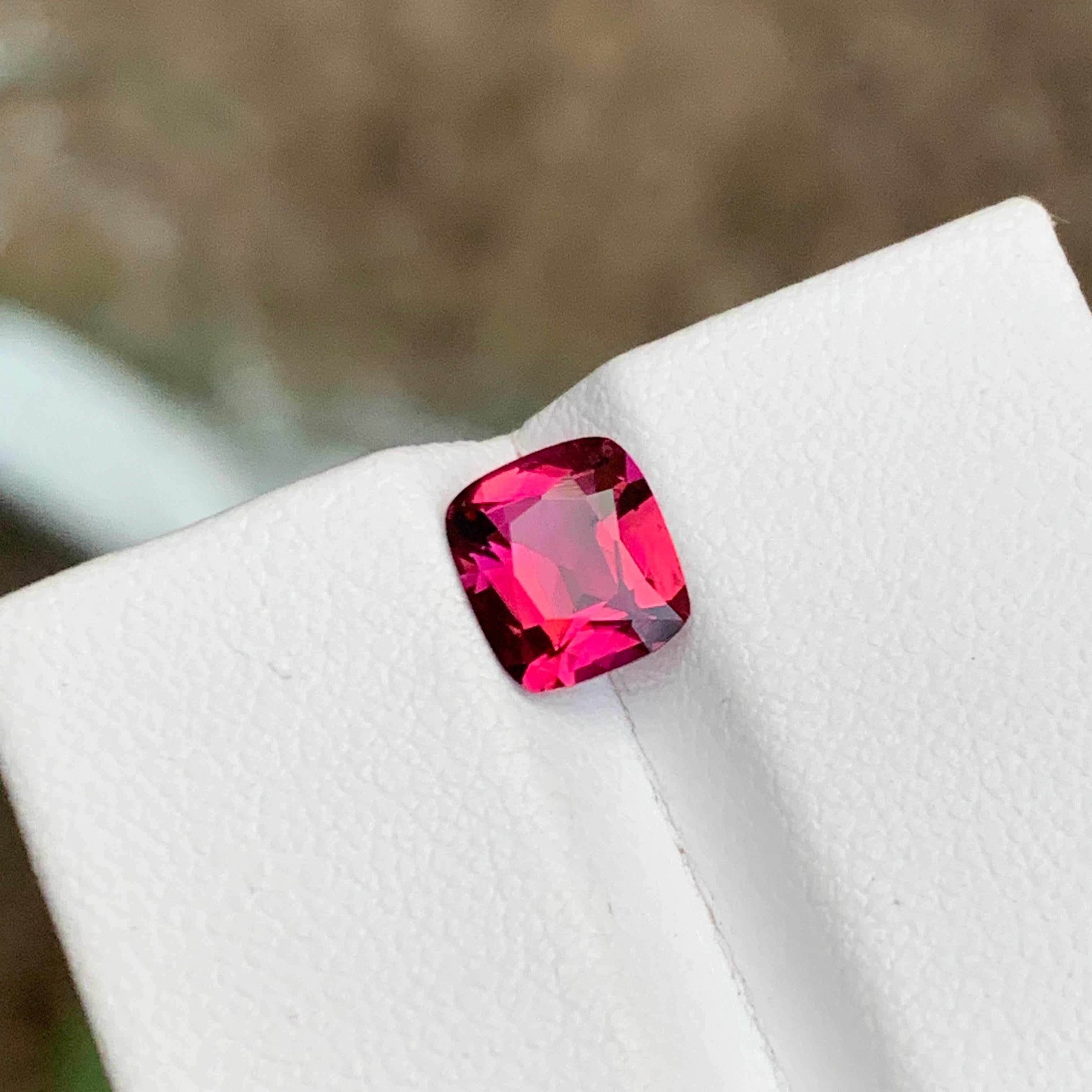 Contemporary Rare Reddish Pink Rubellite Tourmaline Gemstone, 1.20 Ct Cushion Cut for Ring For Sale