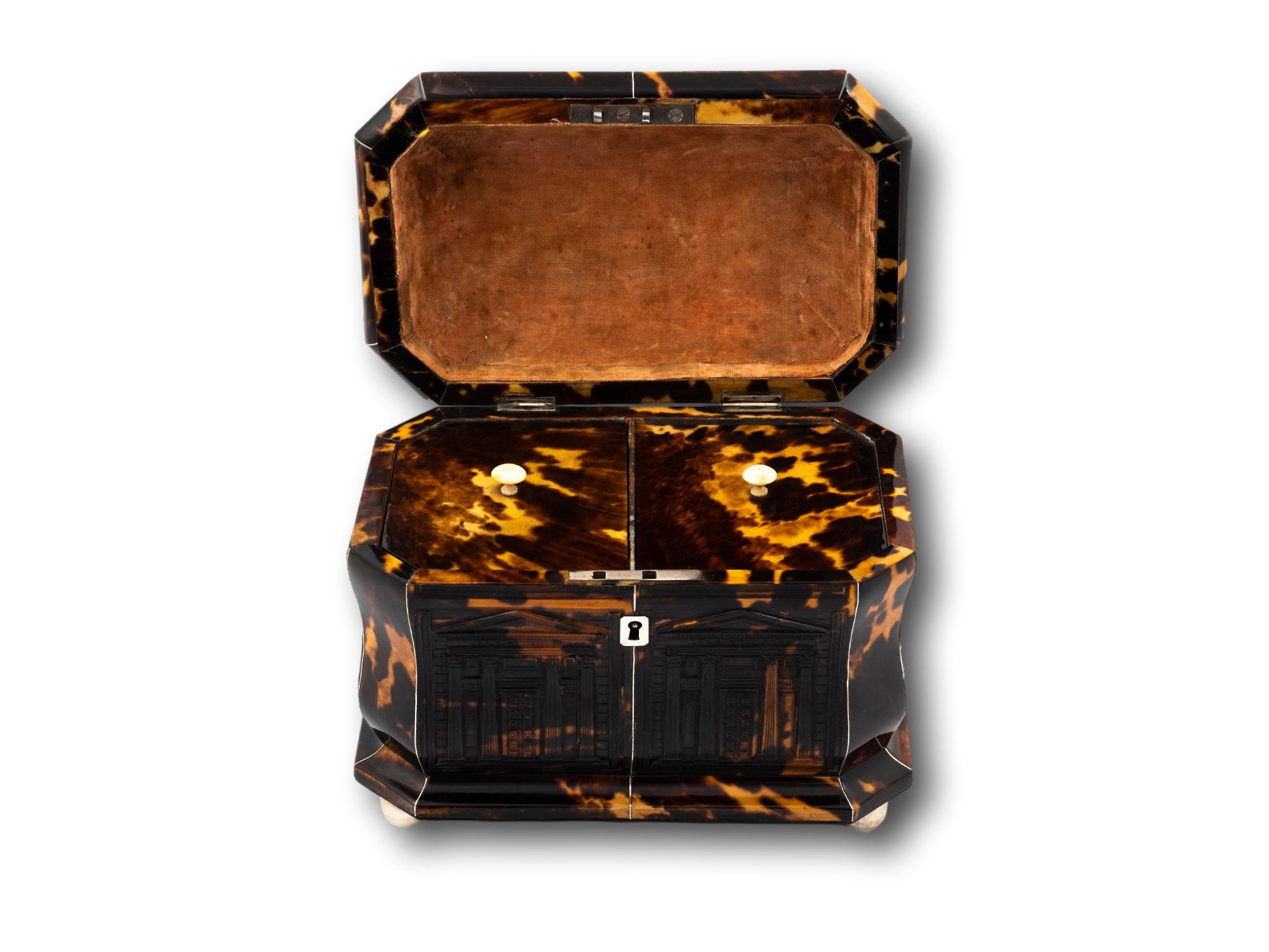 Rare Regency Architectural Pressed Tortoiseshell Tea Caddy For Sale 1