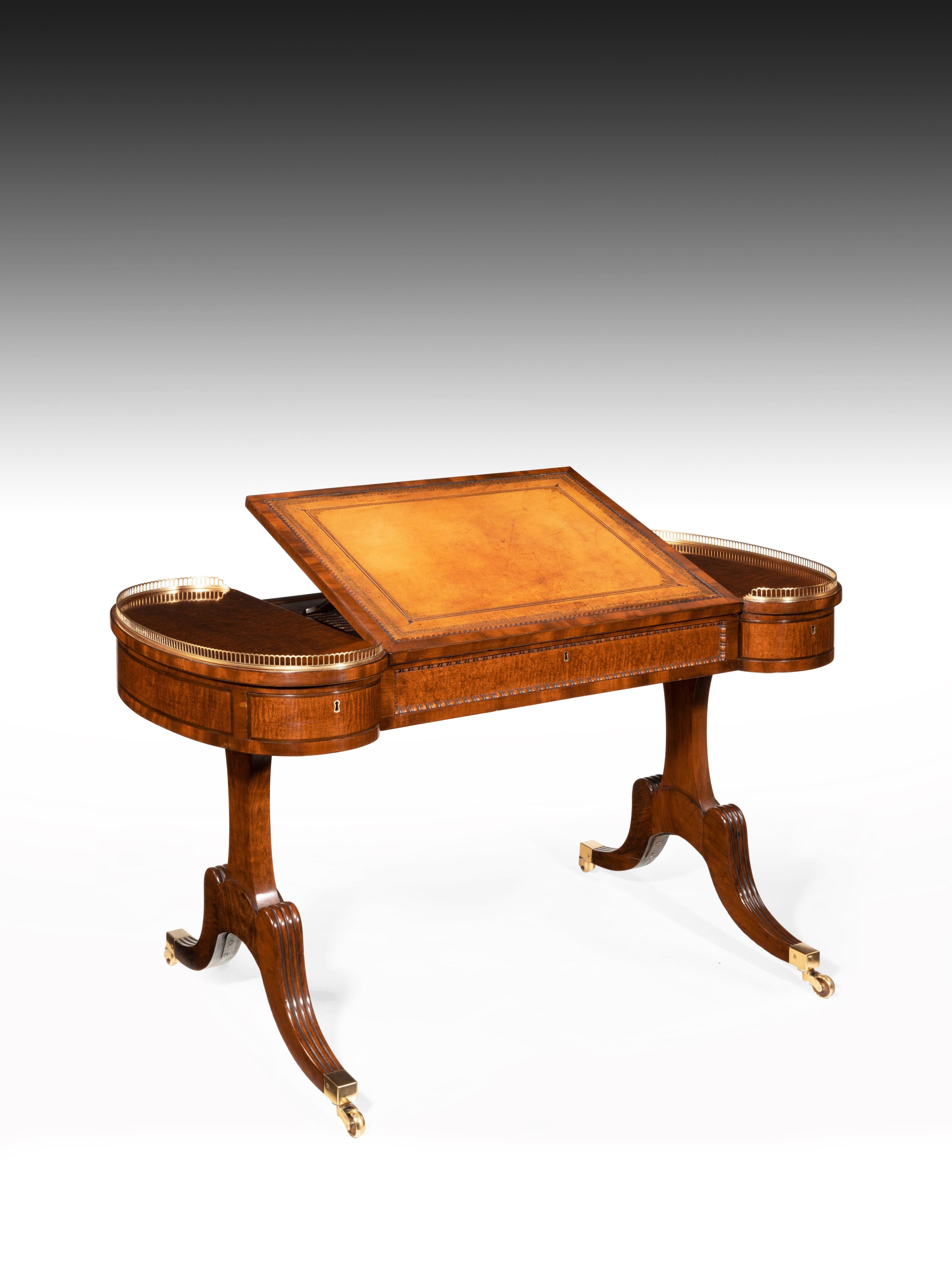 An extremely rare early 19th century Regency period fiddleback mahogany writing table with adjustable writing slope bearing all the signs of the famous cabinet makers Gillows.

Very unusual in form, being constructed of the finest cuts of