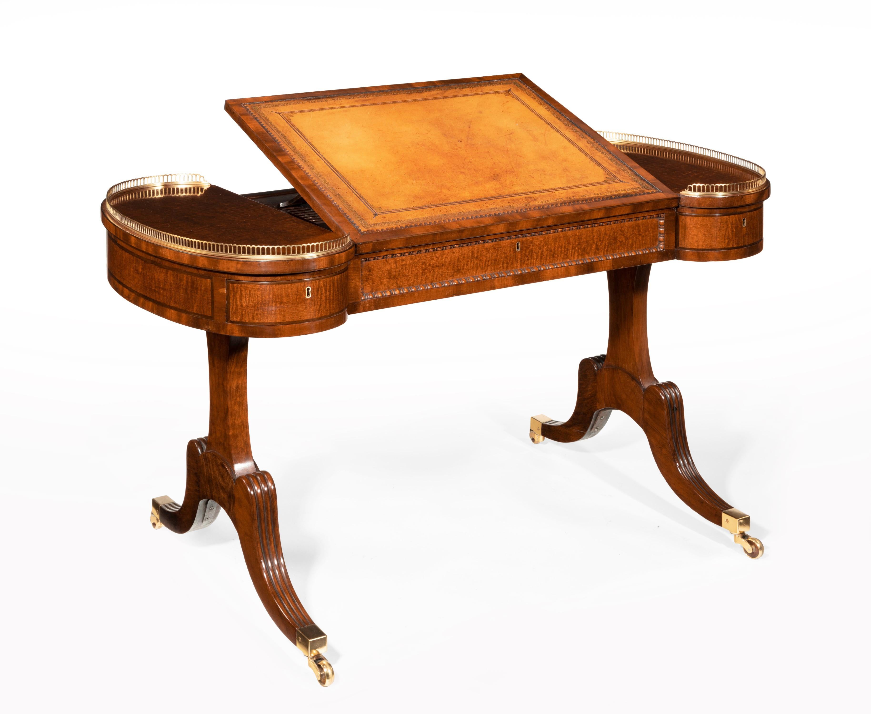 Rare Regency Fiddleback Mahogany Writing Table Gillows (Messing)