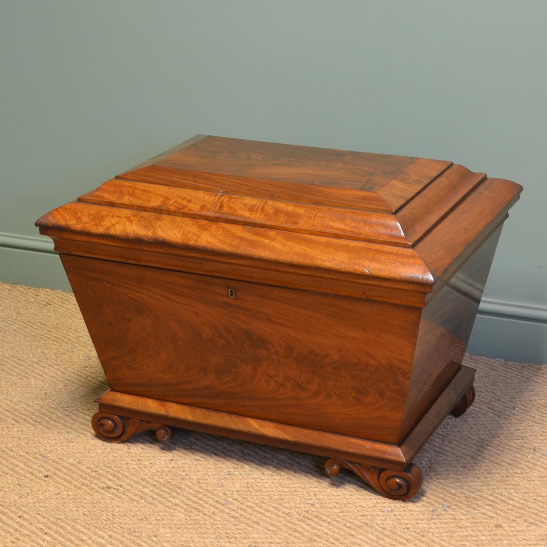 Mid-19th Century Rare Regency Figured Mahogany Large Antique Cellaret / Wine Box For Sale