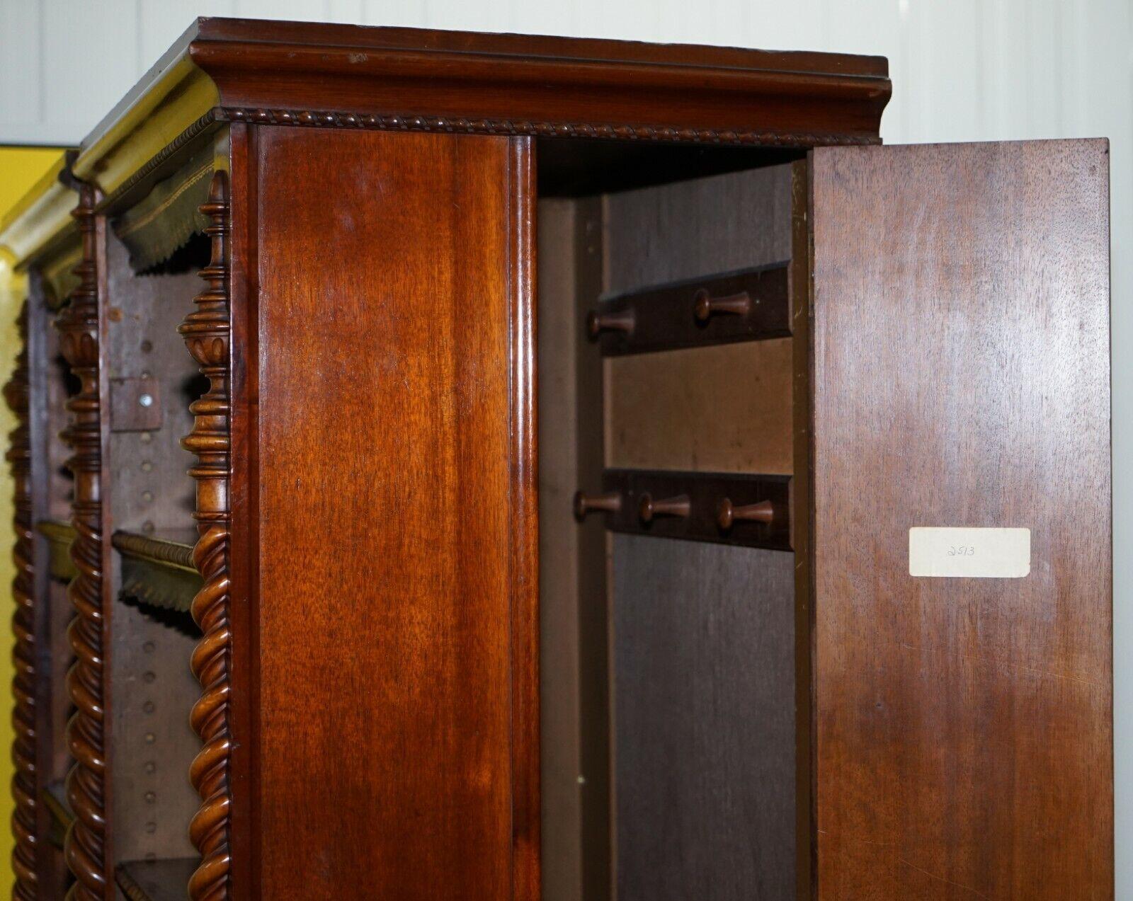 Rare Regency Library Bookcase with Hidden Build in Coat Cupboards Leather Trim 5