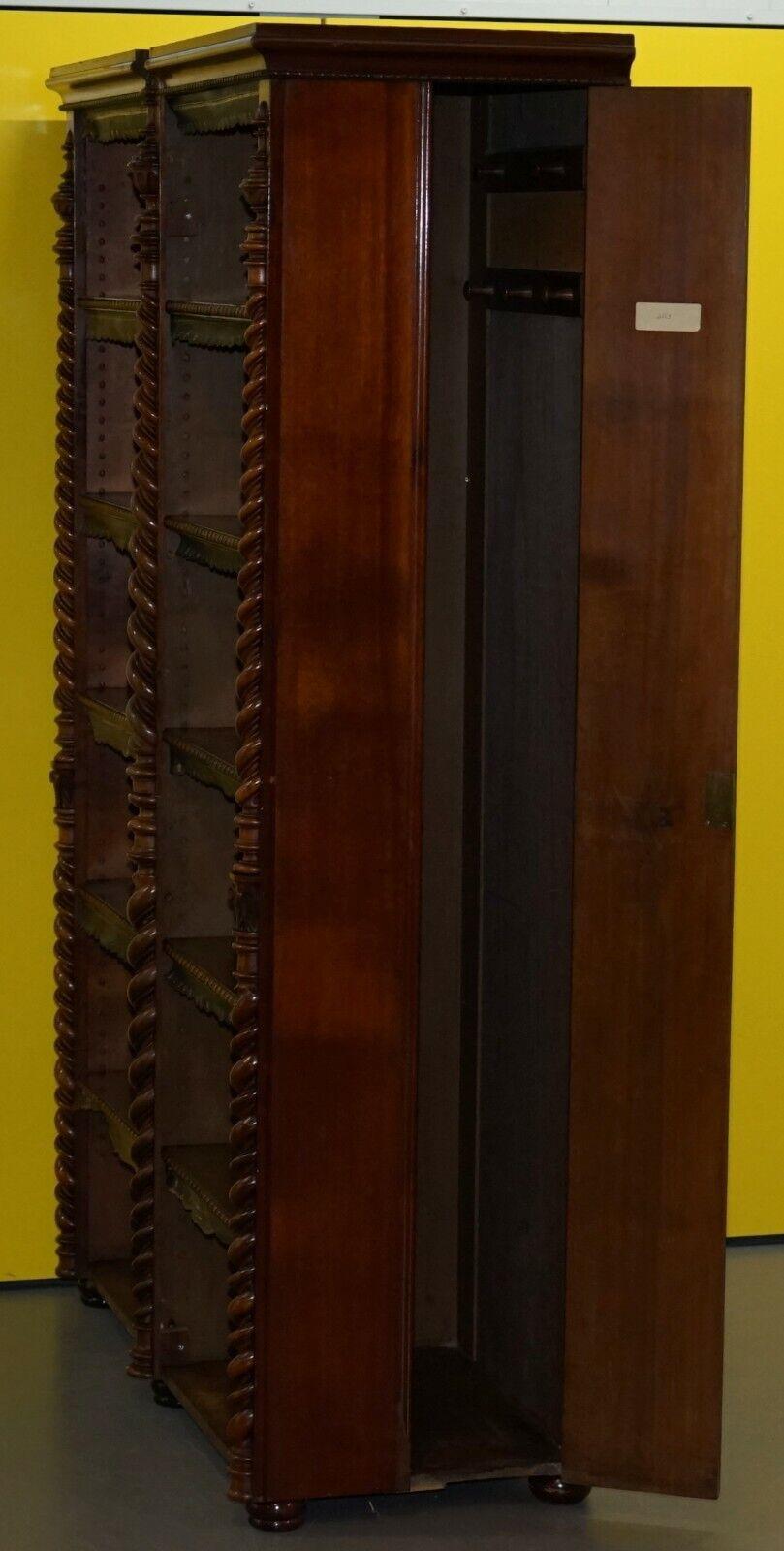 Rare Regency Library Bookcase with Hidden Build in Coat Cupboards Leather Trim 6