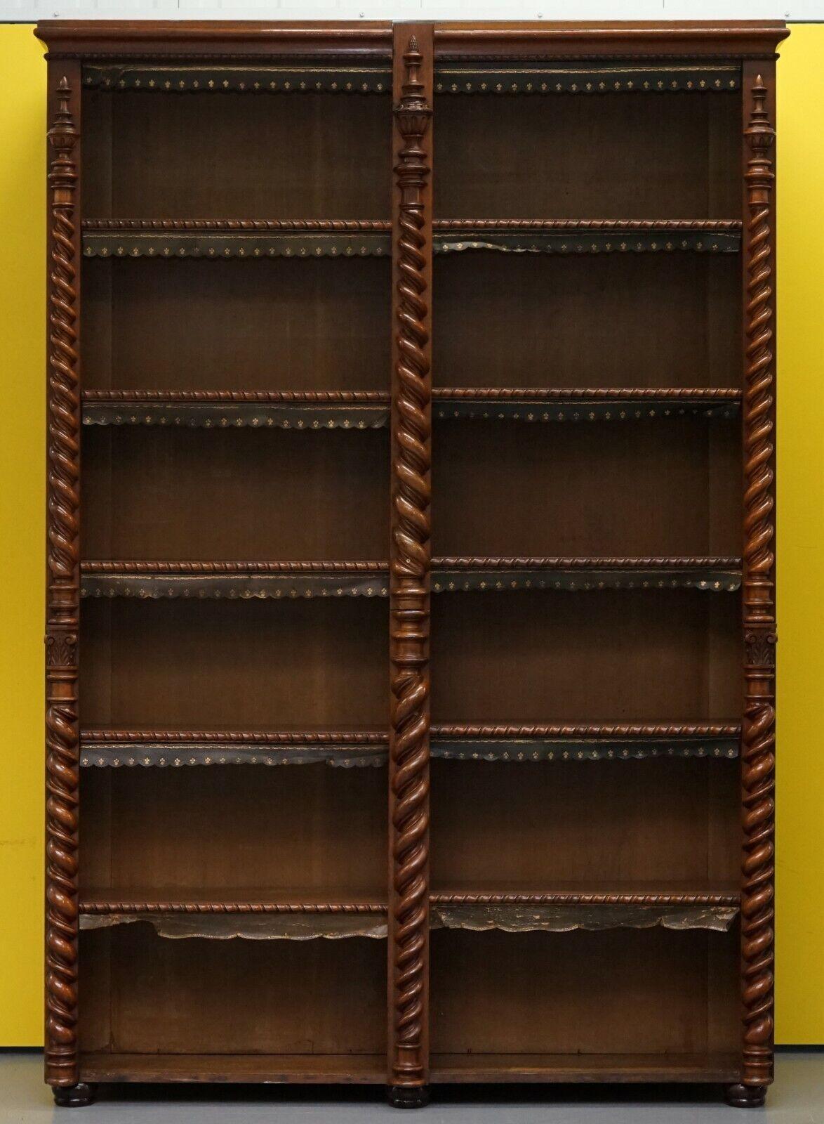 European Rare Regency Library Bookcase with Hidden Build in Coat Cupboards Leather Trim