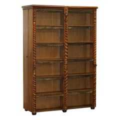 Antique Rare Regency Library Bookcase with Hidden Build in Coat Cupboards Leather Trim