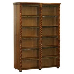 Rare Regency Library Bookcase with Hidden Build in Coat Cupboards Leather Trim