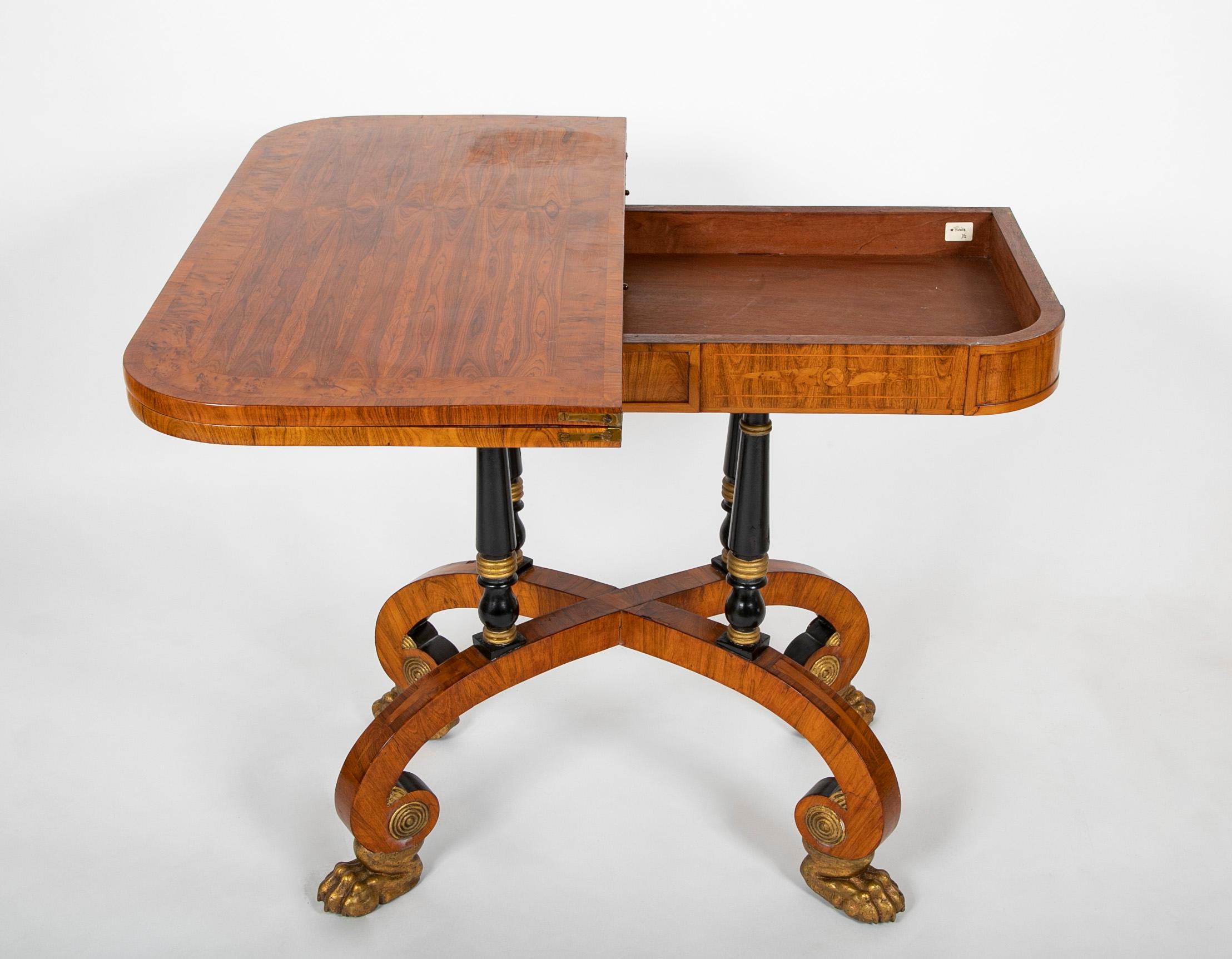 Leather Rare Regency Pair of Games Tables For Sale