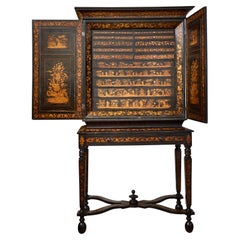 Rare Regency Penwork Collectors Cabinet on Stand, Chinoiserie