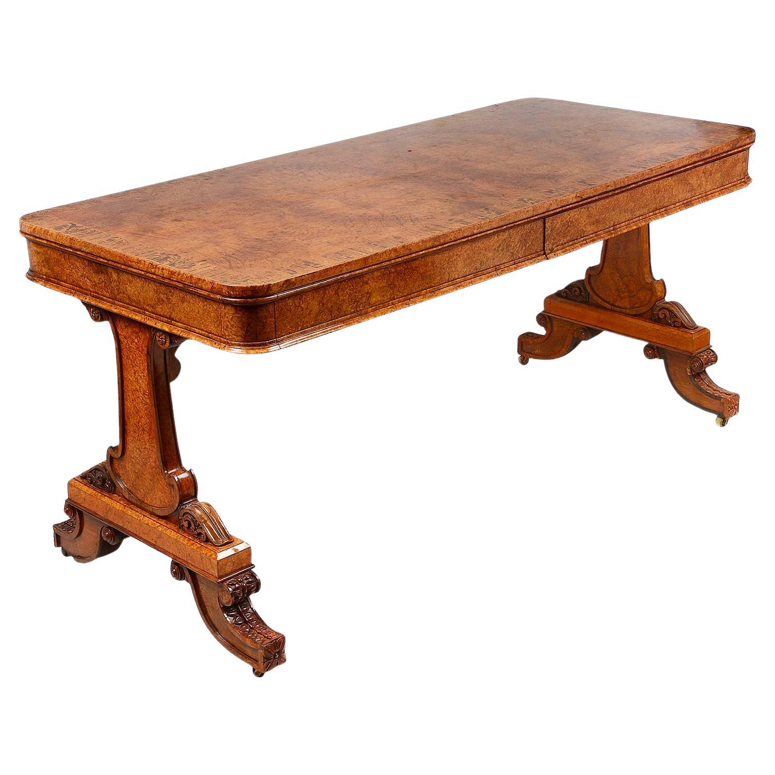 Rare Regency period Amboyna inlaid Library table, circa 1820.