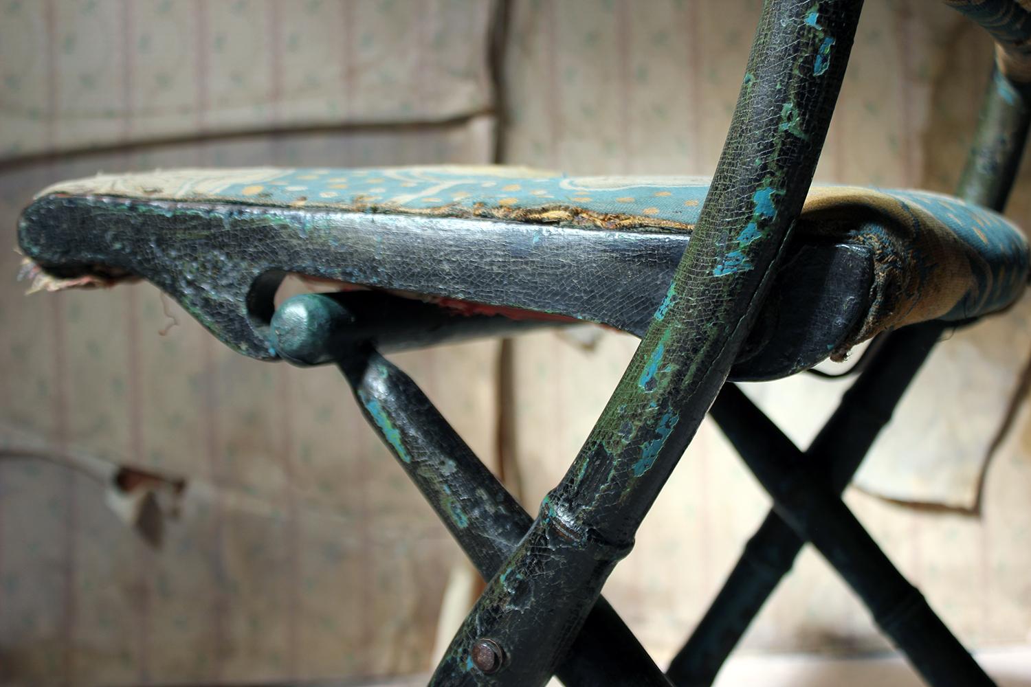 English Rare Regency Period Faux Bamboo Folding Campaign Chair, circa 1815