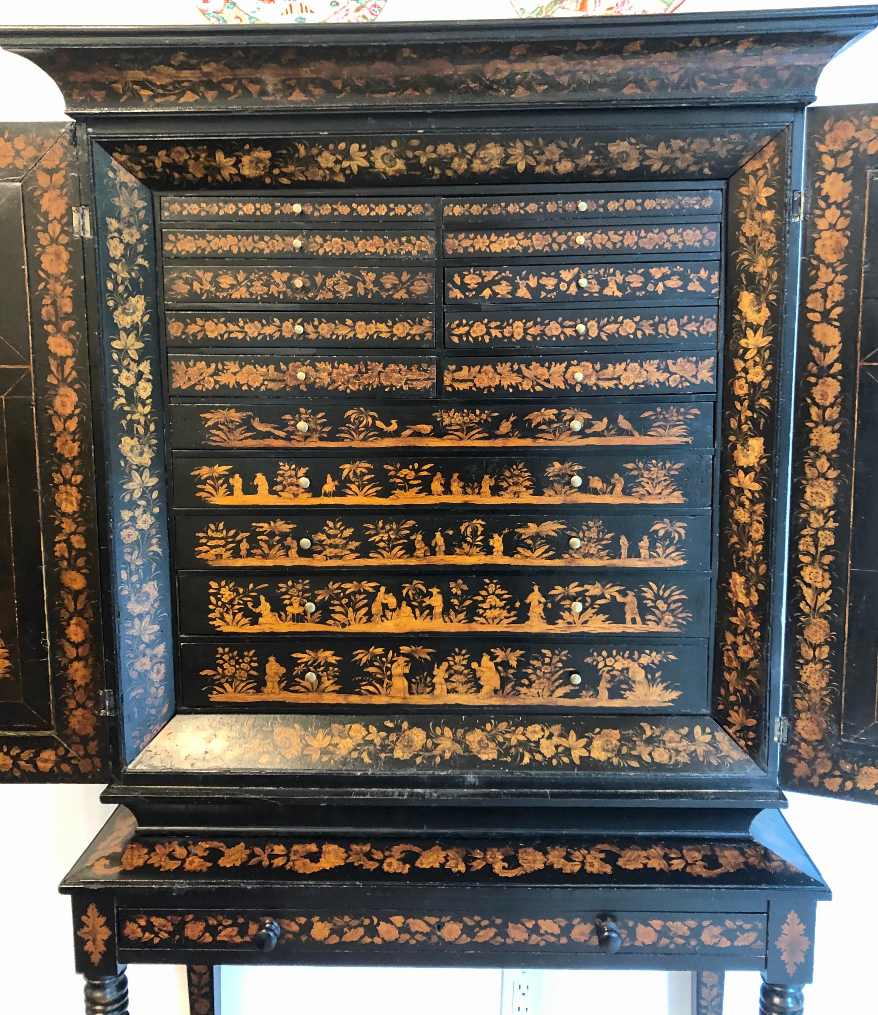 Rare Regency  Penwork Collectors Cabinet on Stand, Chinoiserie For Sale 3