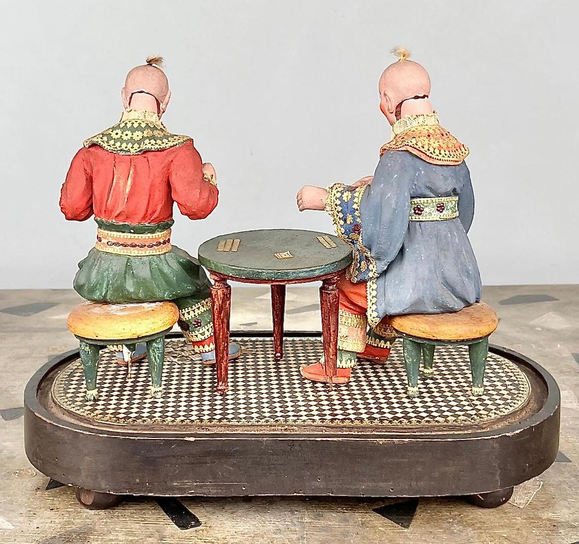 British Rare Regency Polychrome Painted Diorama of Card Players For Sale
