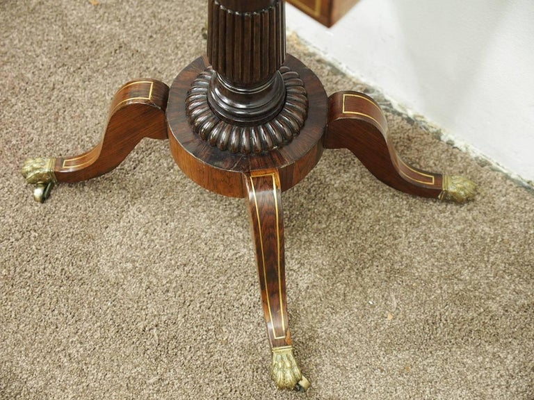 Rare Regency Rosewood and Brass Inlaid Teapoy on Stand, circa 1815 For