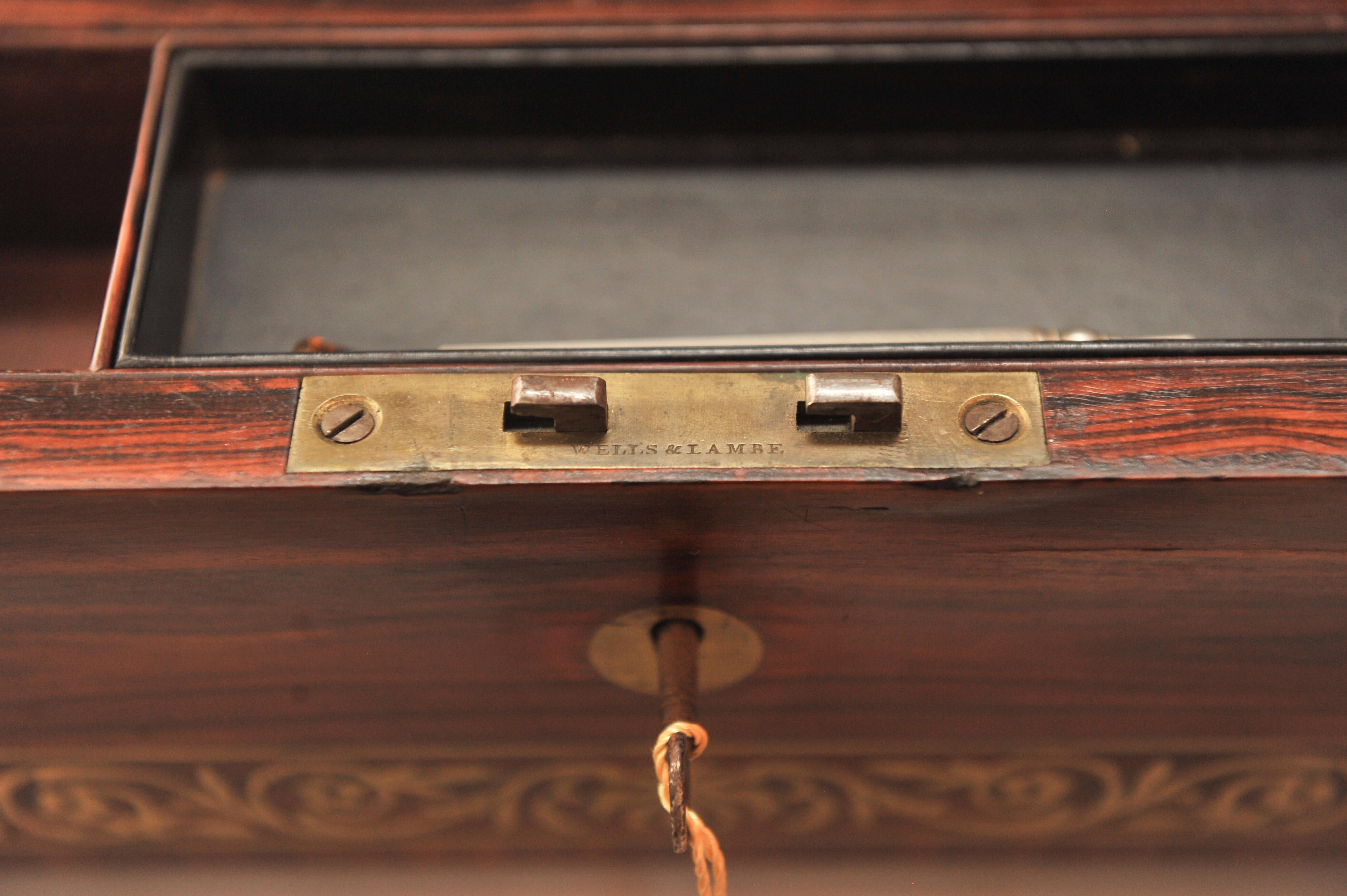 19th Century Rare Regency Rosewood Writing Slope With Decorative Brass Trim by Wells & Lambe For Sale