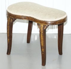Rare Regency Walnut Giltwood Curved Kidney Saddle Stool Acanthus Leaf Detailing