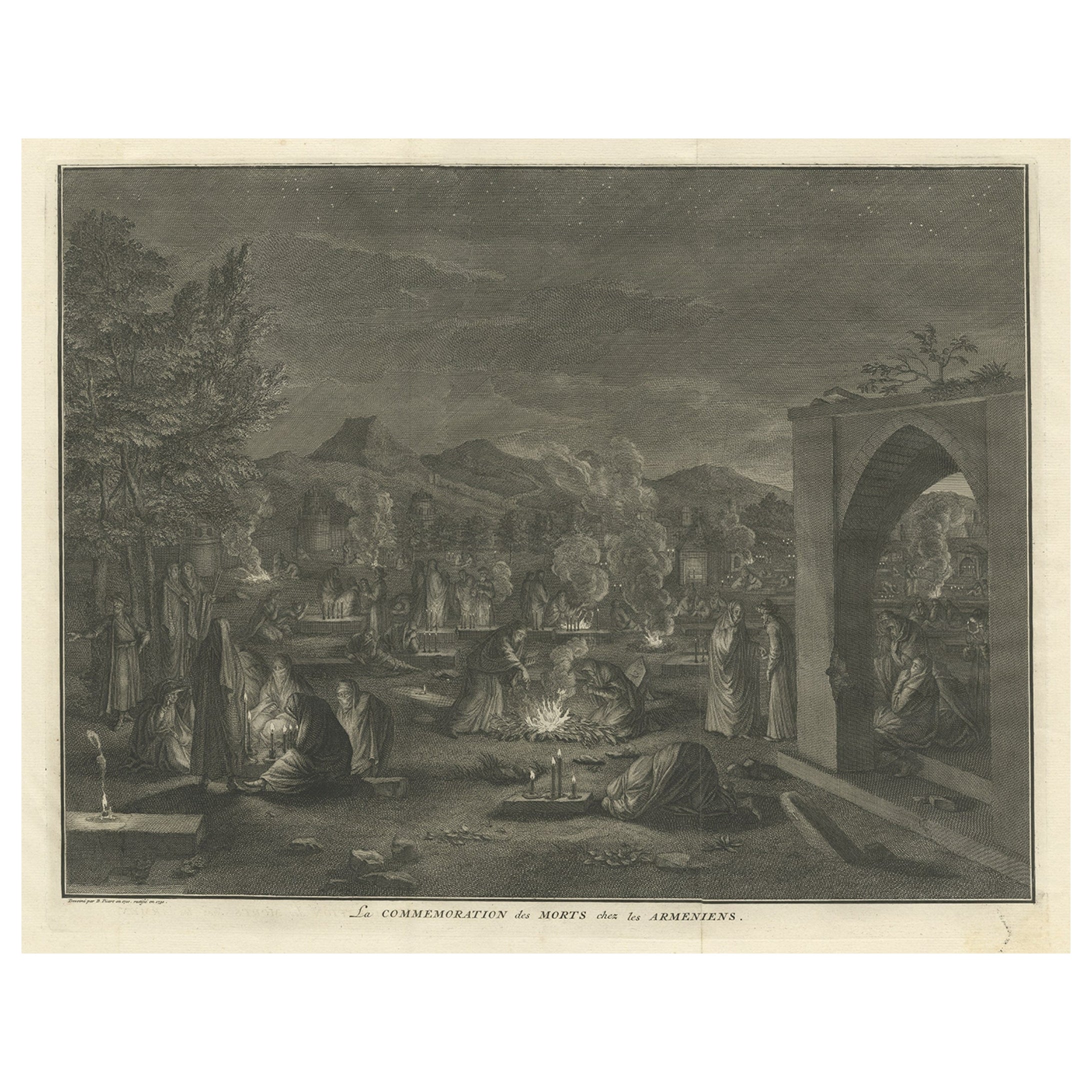 Rare imprimé religieux ancien représentant la mort des chrétiens arméniens, 1730 en vente