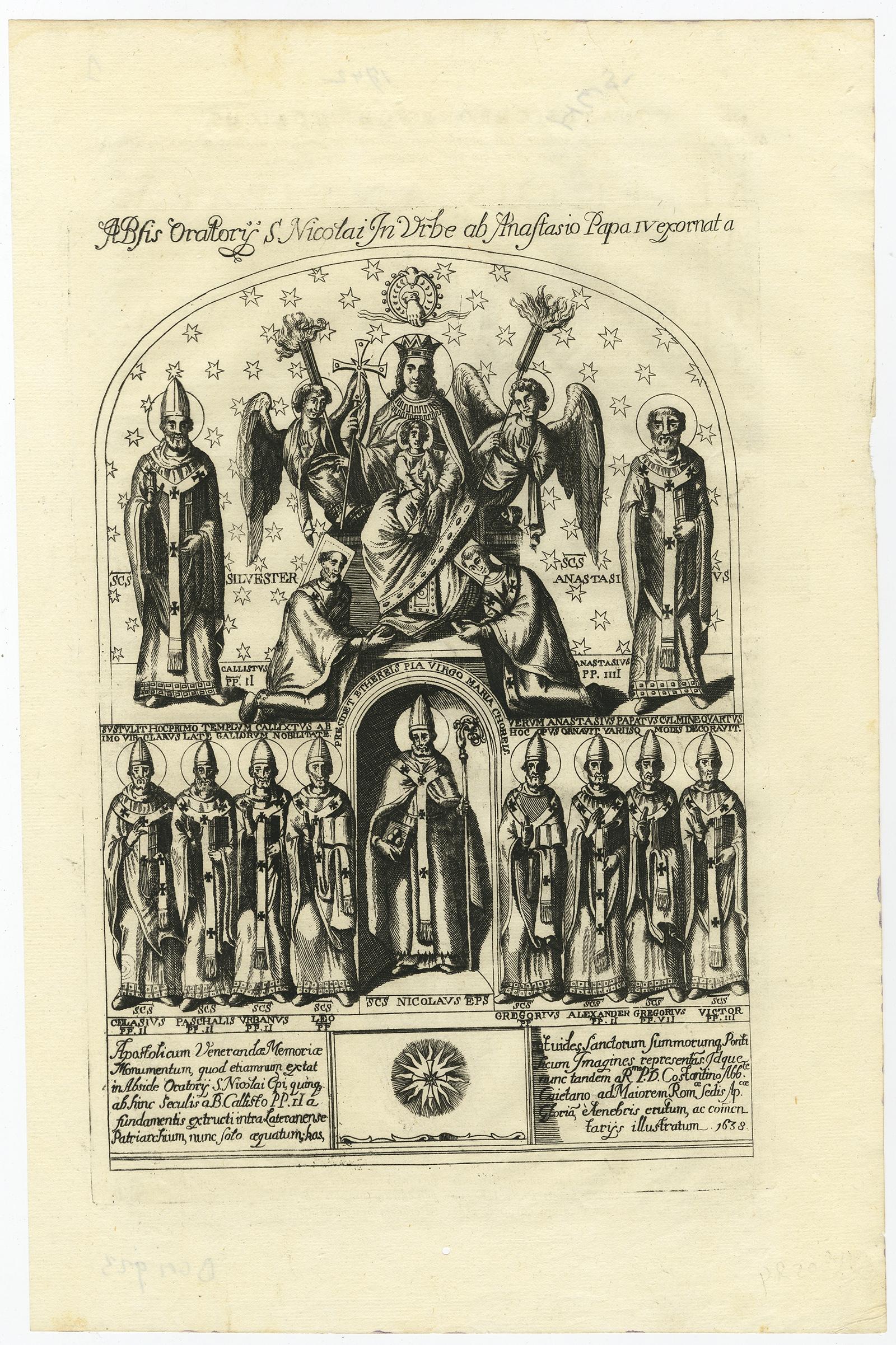 Antique print, titled: 'Absis Oratory S. Nicolai In Urbe ab Anastasio (…)' - This plate shows Roman Bishops; Silvester, Anastasius, St. Nicholas, Paschal, Gregorius etc.

Rhetoric Oratory is the art of using language, such as public speaking, for