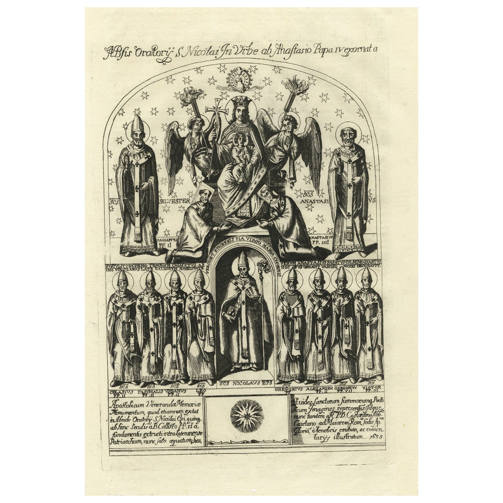 Seltener religiöser Druck römischer Bischöfe, die an das Oratorium Absis beteiligt waren, 1742