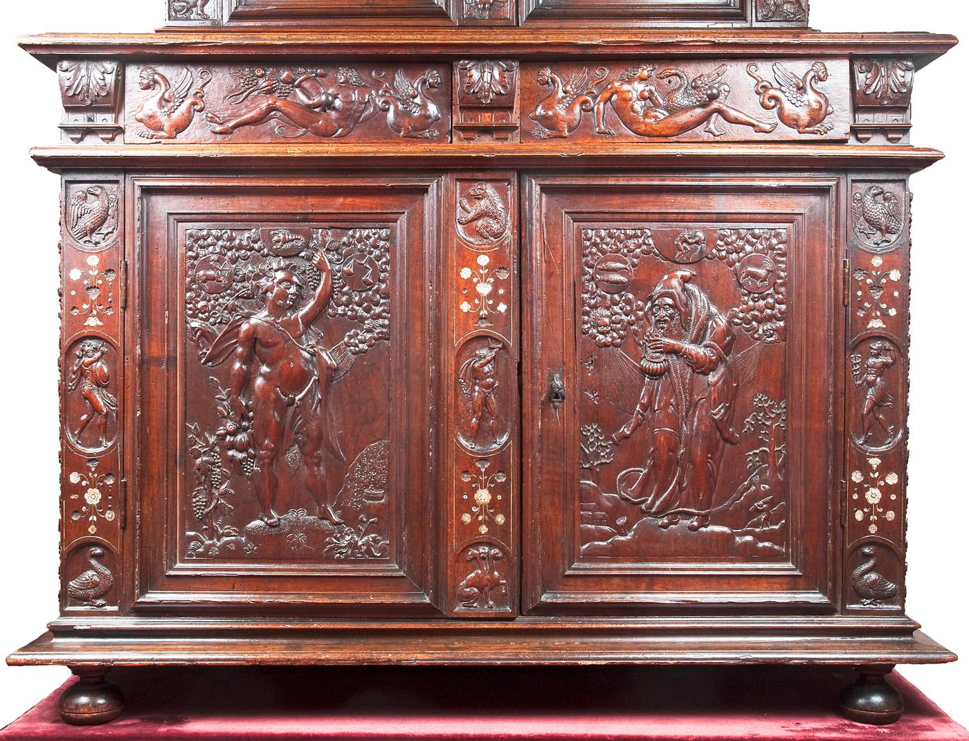 18th Century and Earlier Rare Renaissance Cabinet Richly Carved For Sale