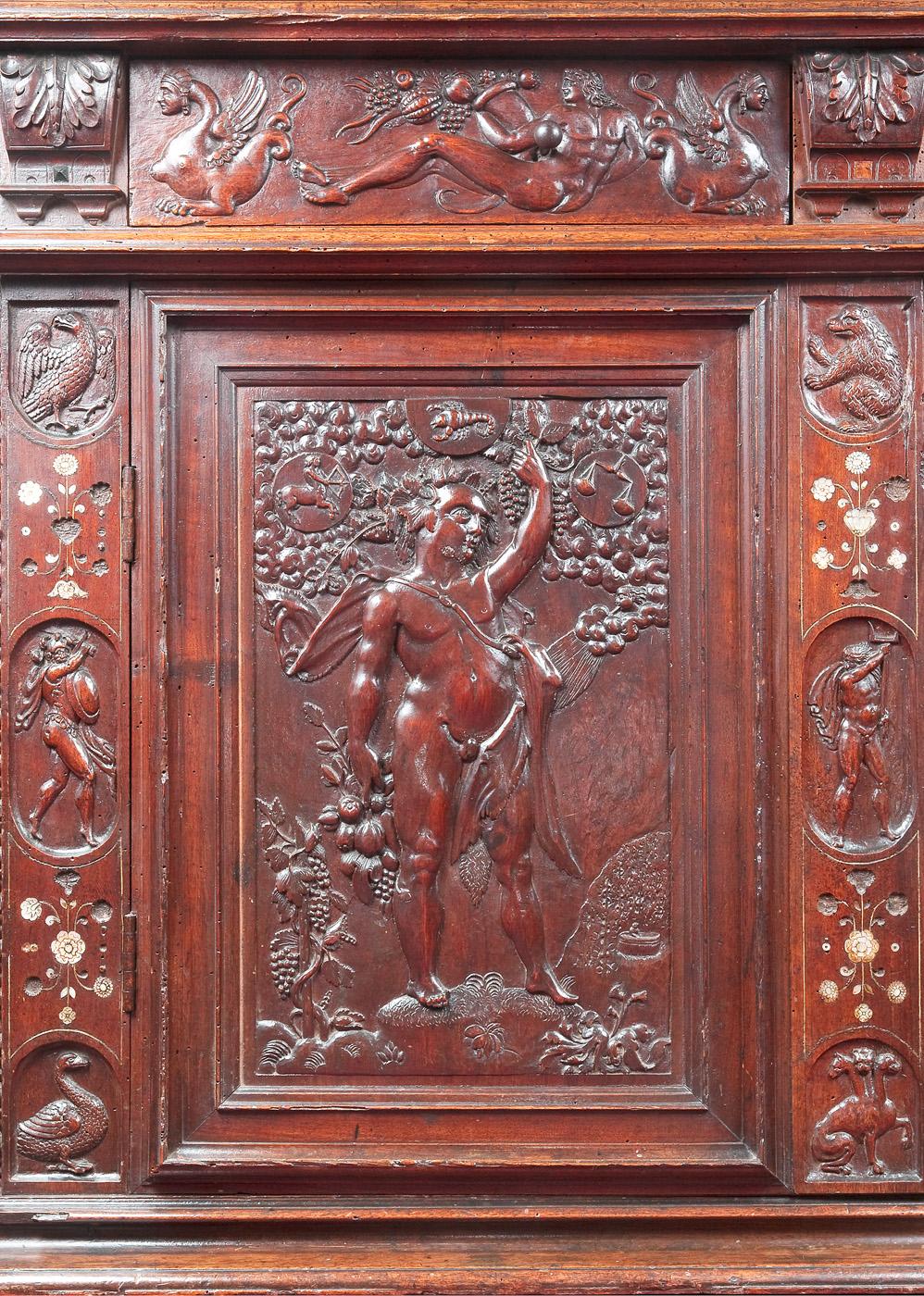 Walnut Rare Renaissance Cabinet Richly Carved For Sale