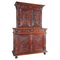 Antique Rare Renaissance Cabinet Richly Carved