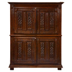 Used Rare Renaissance Cabinet with Feather quill and Fenestration Decoration