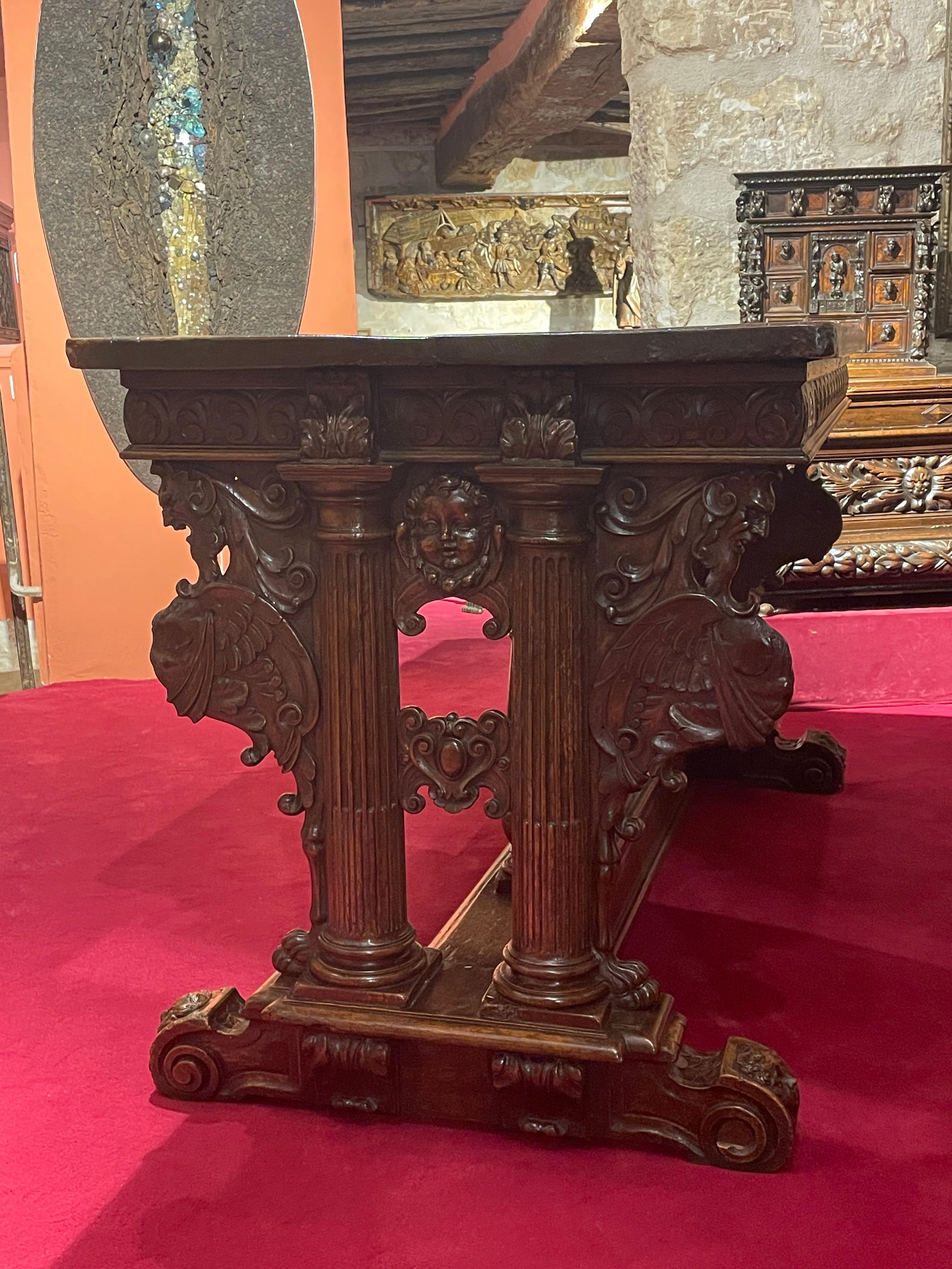 Walnut Rare Renaissance Table with Fixed Top For Sale