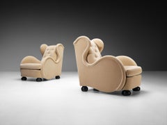 Rare René Drouet Pair of Easy Chairs in Beige Pierre Frey Mohair