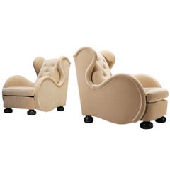 Rare René Drouet Pair of Easy Chairs in Beige Pierre Frey Mohair