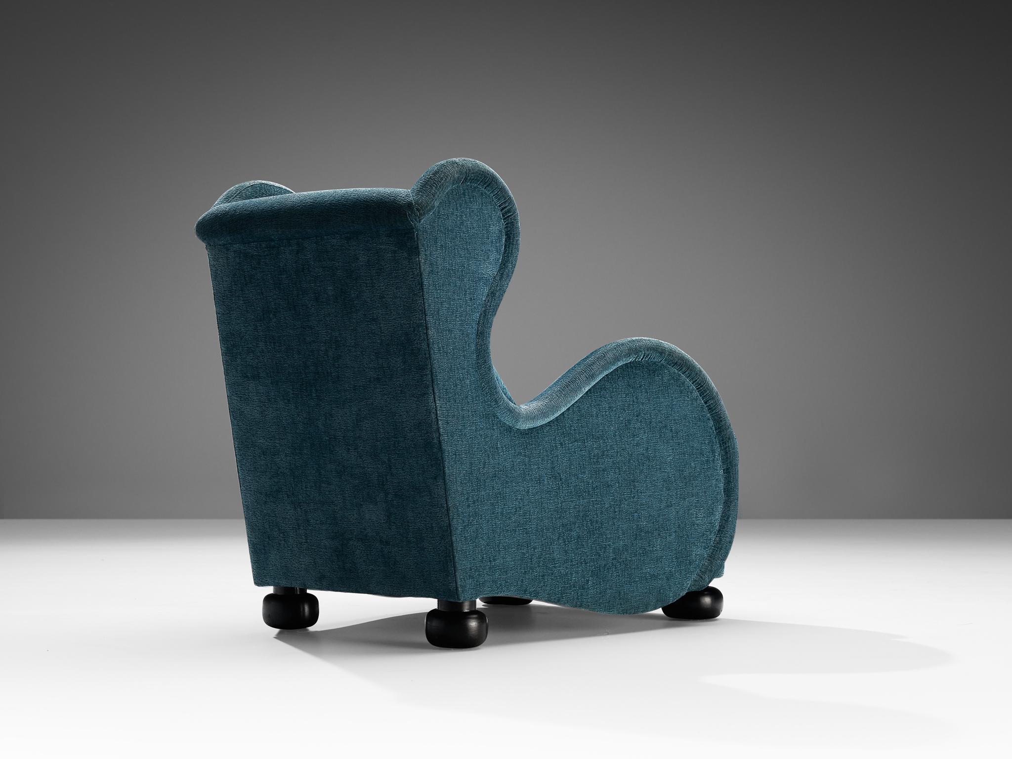 Art Deco Rare René Drouet Pair of Easy Chairs in Blue Velvet  For Sale