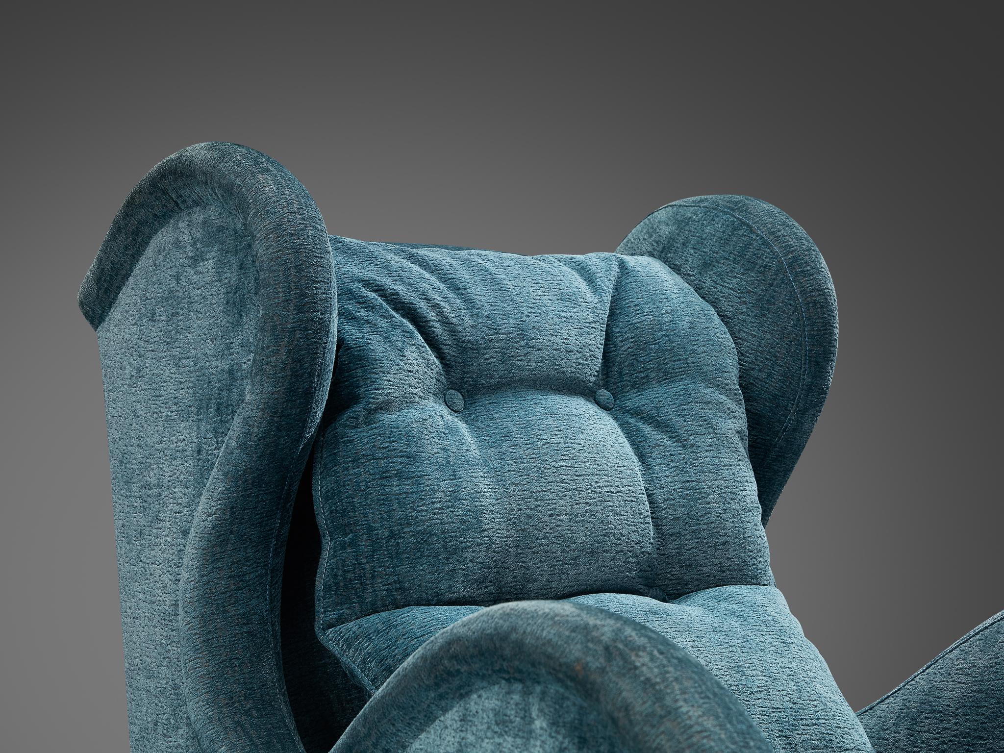 Velours Rare paire de fauteuils René Drouet en velours bleu  en vente