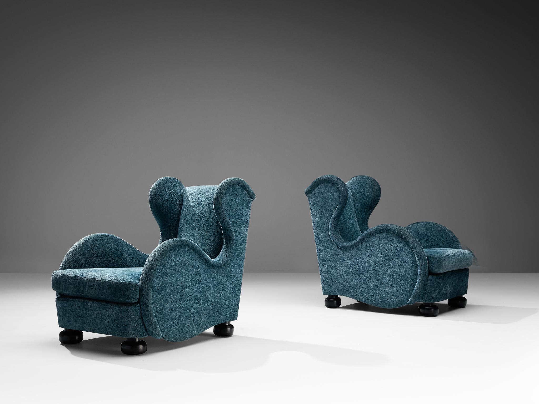 Rare paire de fauteuils René Drouet en velours bleu  en vente 1