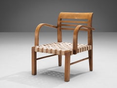 Rara poltrona René Gabriel Art Déco con rivestimento in tela a griglia e Wood