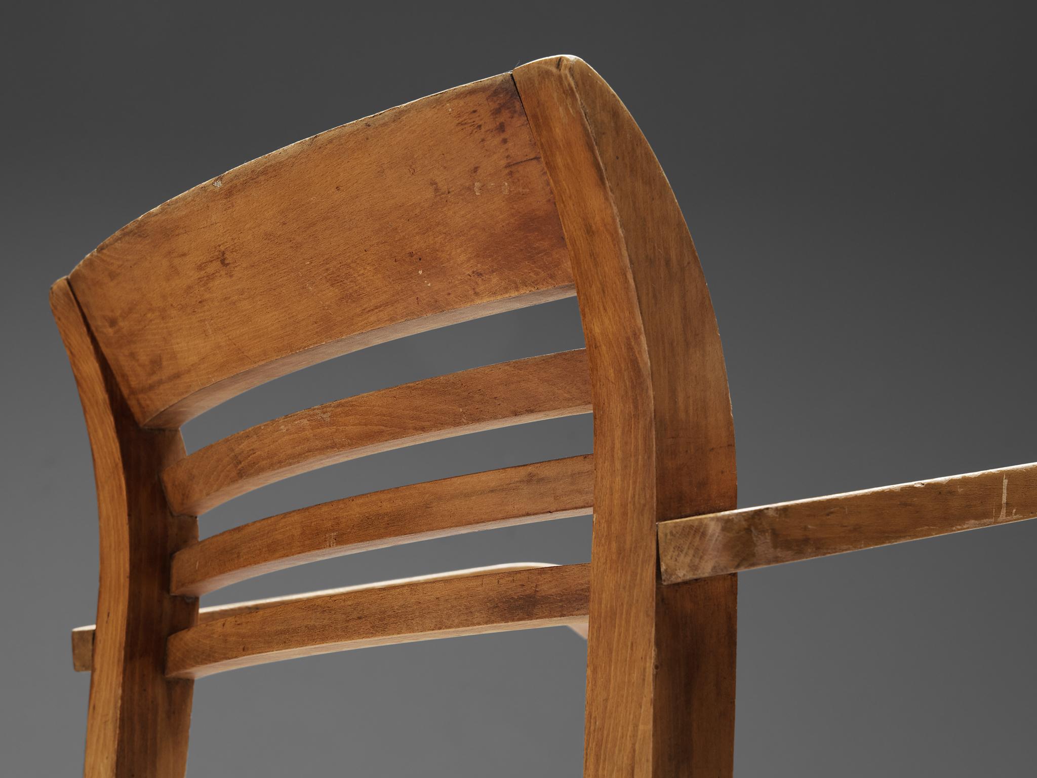 Français Rare fauteuil art déco René Gabriel en toile quadrillée et bois  en vente