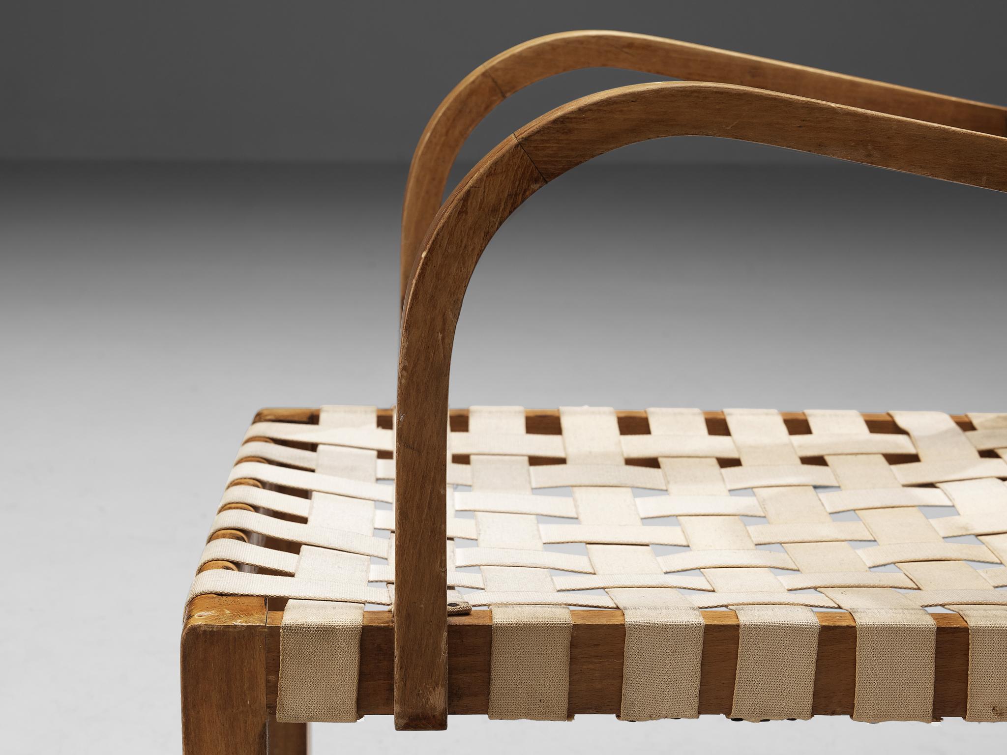 Milieu du XXe siècle Rare fauteuil art déco René Gabriel en toile quadrillée et bois  en vente