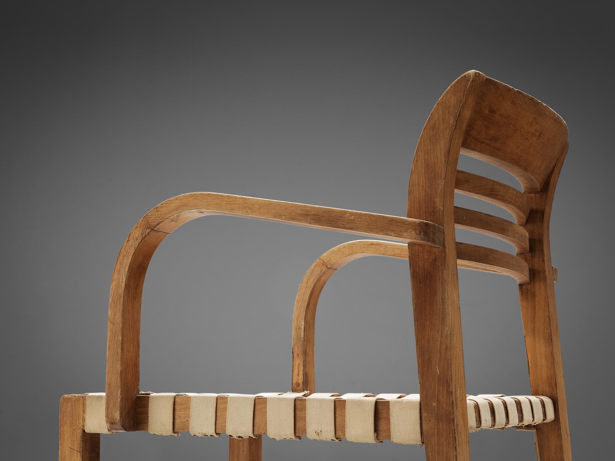 Seltener René Gabriel Art Deco Sessel in Gitter Canvas Polsterung und Holz  im Angebot 2