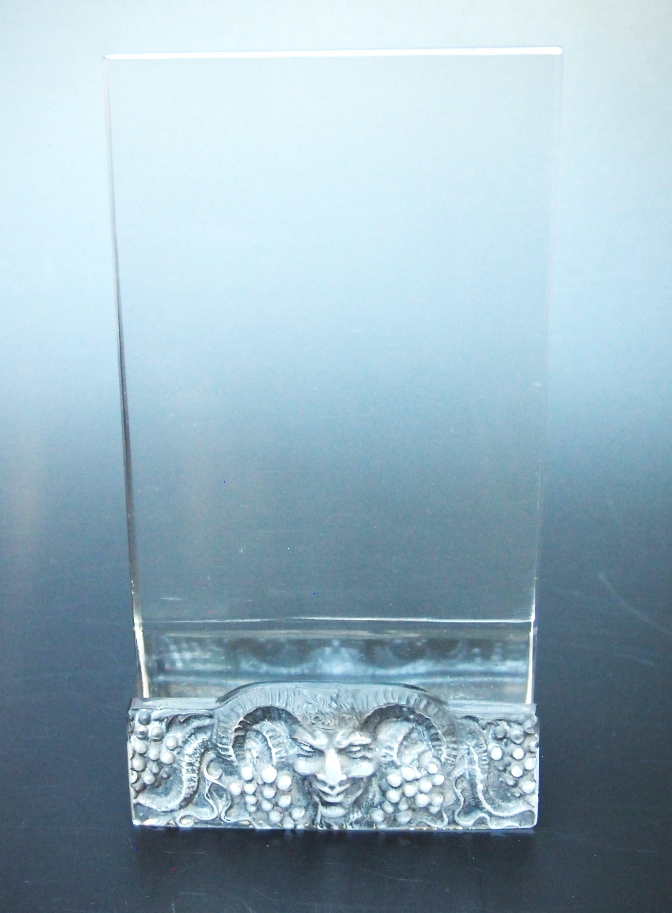 Rare Rene Lalique, Signed, original grey stained Glass Faune Menu Holder c1928 For Sale 3