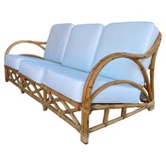 Rare Restored "1940s Transition" Rattan Sofa and Lounge Chair Living Room Set