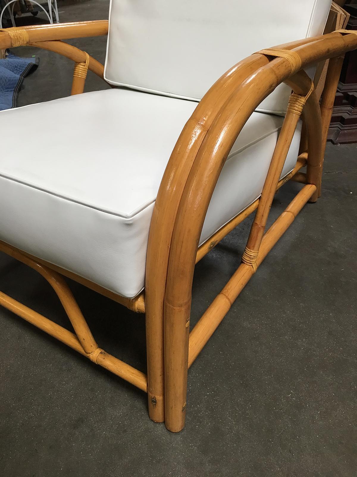 Mid-Century Modern Rare Restored 1949 Rattan Reclining Lounge Chair with Arched Arms For Sale