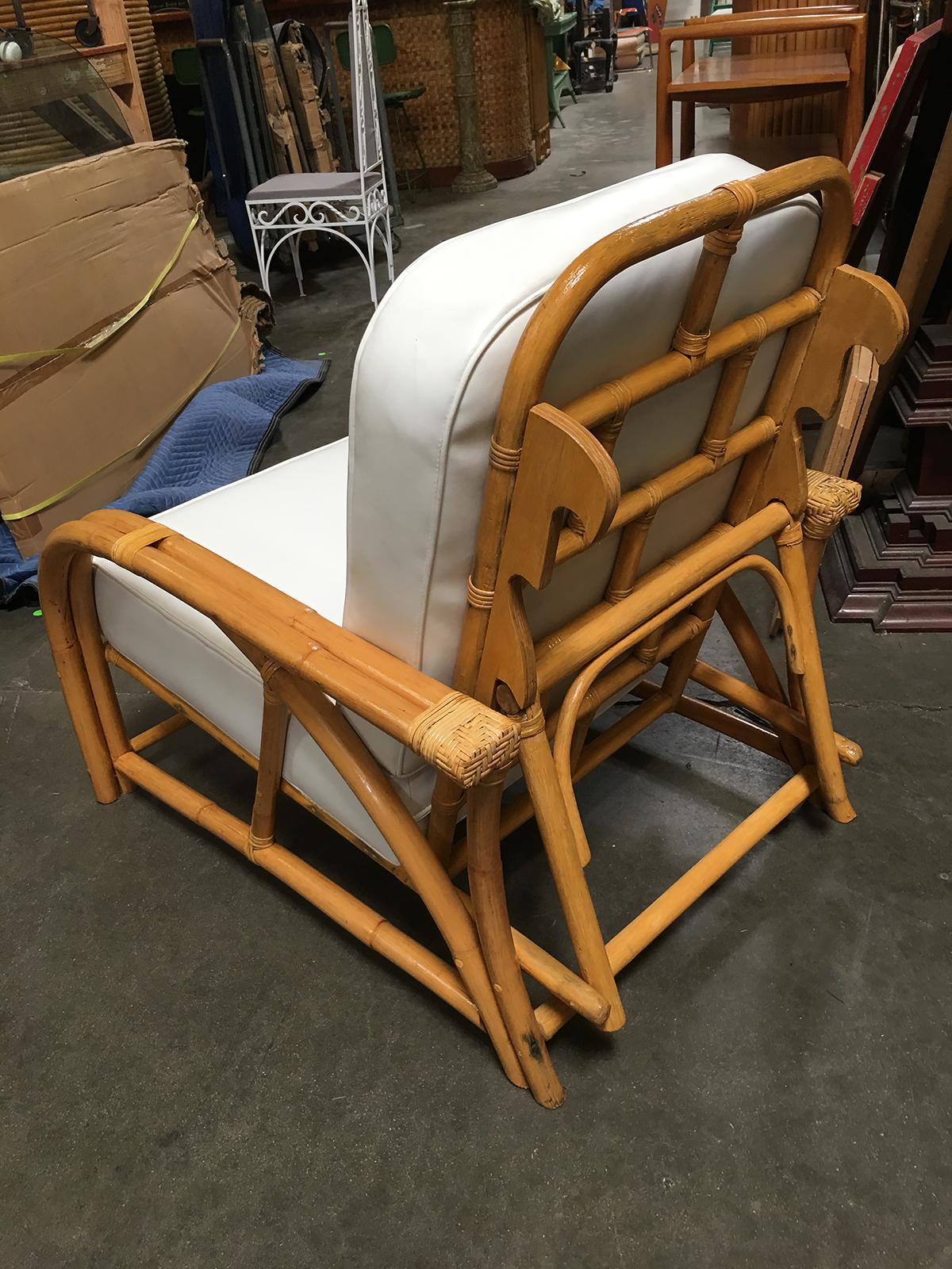 American Rare Restored 1949 Rattan Reclining Lounge Chair with Arched Arms For Sale